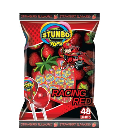 Stumbo Pops Racing Red Strawberry Lollipops 48